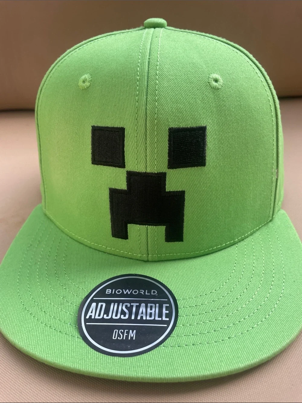 Bioworld Kids Green Creeper Snapback Hat with Black Embroidered Face